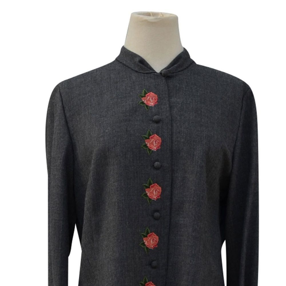 Wool Rose Floral Dress Blazer Skirt Suit!